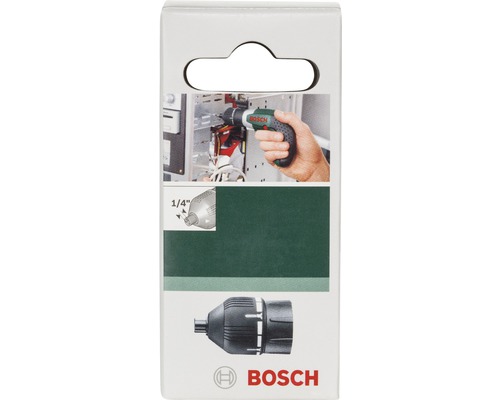 Logo Bosch. Illustration d''une perceuse avec mandrin sur l''emballage.