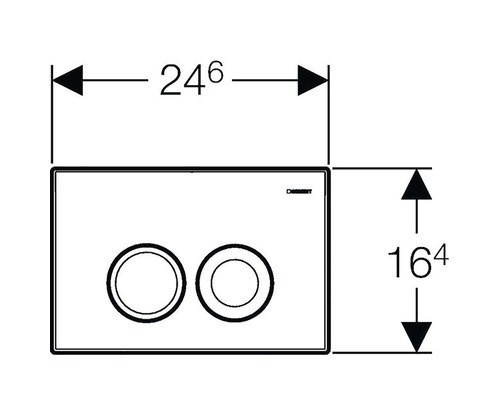 Masszeichnung einer Betätigungsplatte mit zwei Tasten und den Massen 246 mal 164 Millimeter.