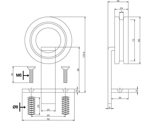 Dessin technique d''un heurtoir de porte avec dimensions