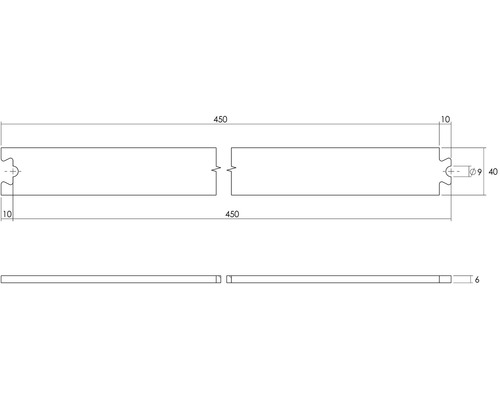 Technische Zeichnung eines Verbindungselements mit Maßen.