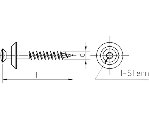 Technische Zeichnung einer Schraube mit I-Stern Antrieb