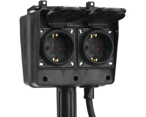 Schuko-Steckdosenleiste für den Aussenbereich mit zwei Steckdosen und Klappdeckeln