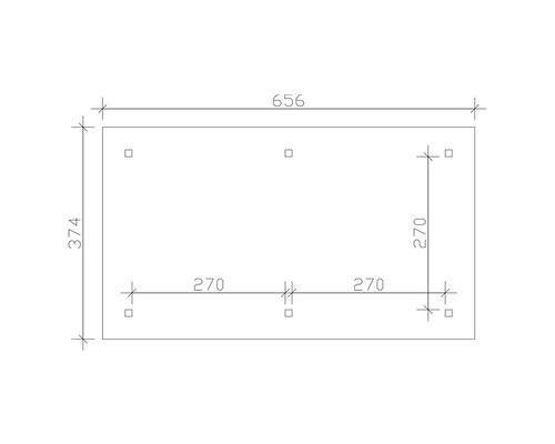 Technische Zeichnung mit Maßangaben: Länge 656 mm, Breite 374 mm, Abstand der Befestigungspunkte 270 mm