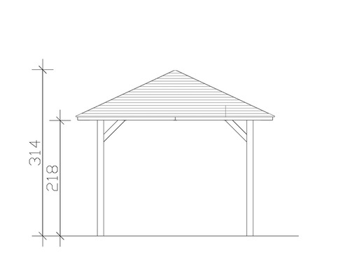 Technische Zeichnung eines Pavillons mit Höhenangaben