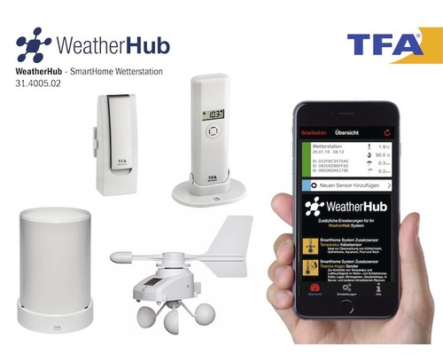 WeatherHub SmartHome Wetterstation mit verschiedenen Sensoren und einer Smartphone-App zur Wetterüberwachung