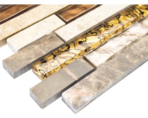 Mosaikfliese mit Naturstein- und Glaselementen