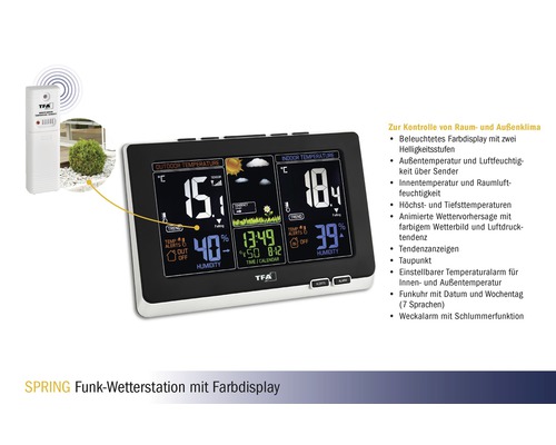 Funkwetterstation mit Farb डिस्प्ले zur Anzeige von Innen- und Außentemperatur sowie Luftfeuchtigkeit