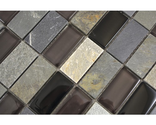 Mosaïque en pierre naturelle et verre de forme rectangulaire