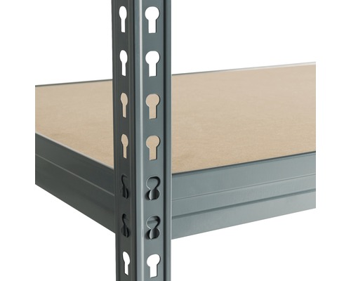 Vue détaillée d''une étagère avec cadre métallique et tablettes en bois