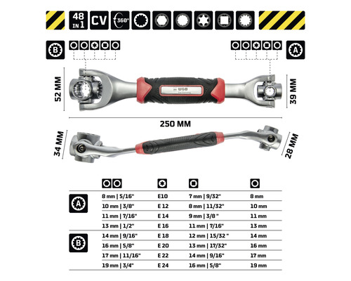 48-in-1 Steckschlüssel mit verschiedenen Größenangaben