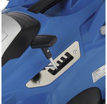 Detailansicht des Schalthebels eines blauen Kinderautos.