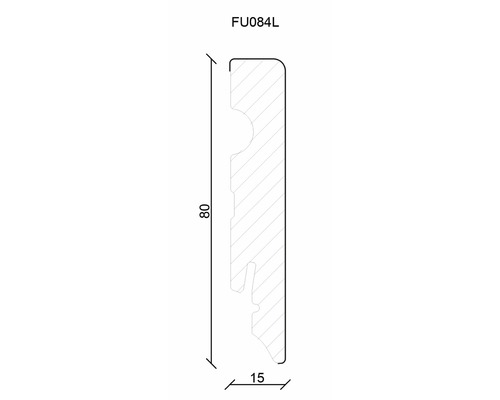 Skizze eines FU084L Fußleistenprofils mit den Maßen 80 mal 15 Millimeter