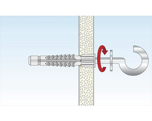 Illustration d''un mouvement de rotation du crochet avec cheville dans le mur