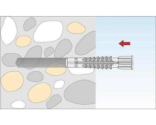 Illustration du montage d''une cheville dans un mur en béton