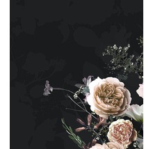 Papier peint floral avec roses et feuilles sur fond sombre
