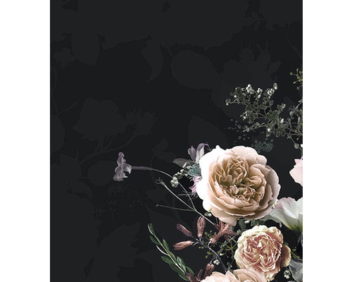 Papier peint floral avec roses et feuilles sur fond sombre
