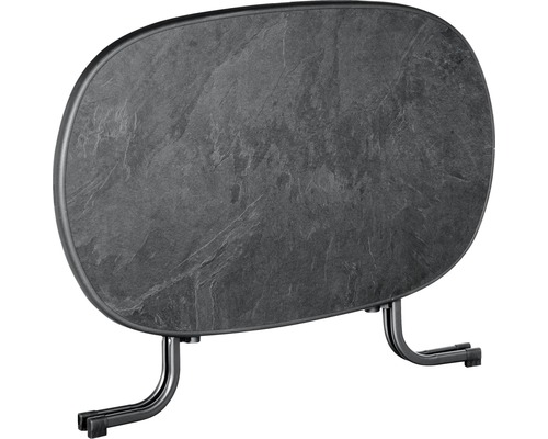 Table d''appoint ovale avec plateau aspect pierre et structure en métal