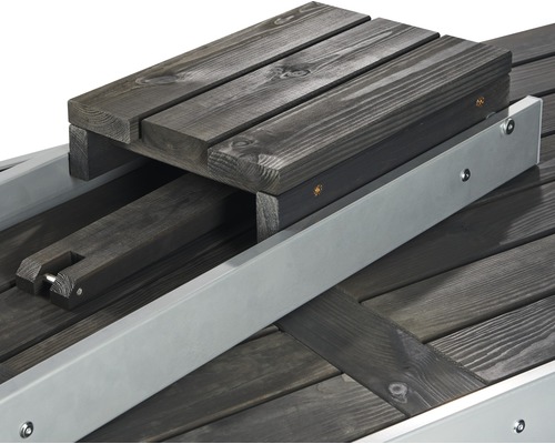 Vue détaillée d''un banc en bois avec assise réglable et cadre en métal