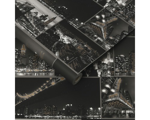 Tapetenrolle mit Stadtmotiven im Collage-Stil