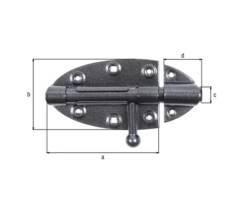 Illustration d''un verrou àTargette avec des indications de dimensions