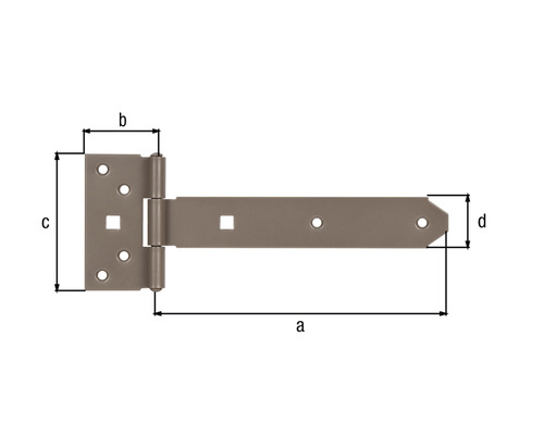 Image d''une penture en T avec des dimensions.