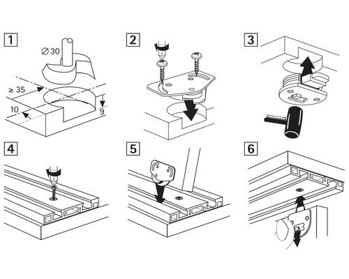 Instructions pour le montage de ferrures de meubles en six étapes