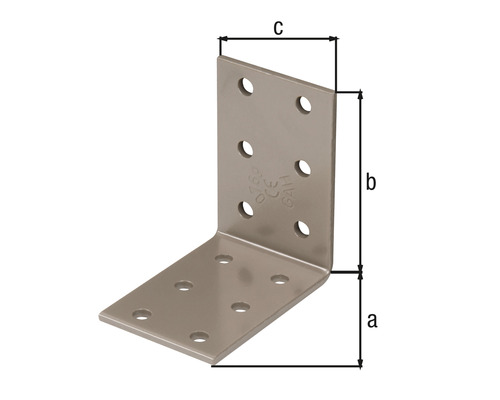 Winkelverbinder mit Löchern und Größenangaben a, b und c