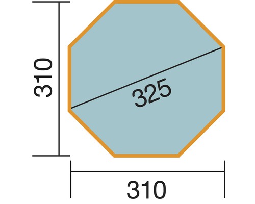 Grundriss eines Achtecks mit einer Seitenlänge von 310 und einer Diagonale von 325.
