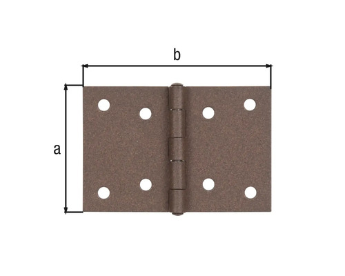 Dimensions d''une charnière de porte avec marquages pour la hauteur et la largeur.