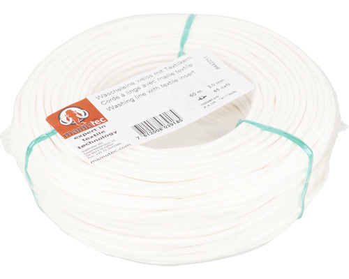 Corde à linge blanche avec âme textile, 60 mètres de long