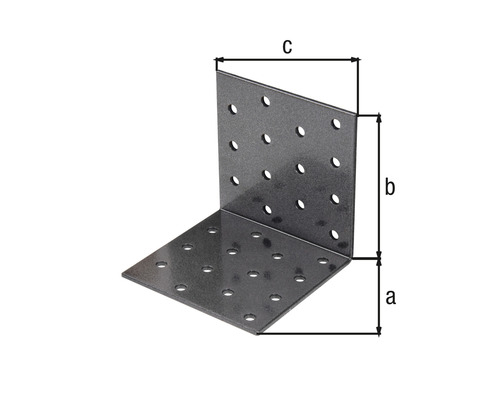 Equerre d''angle en métal avec trous et indications de mesure a, b et c