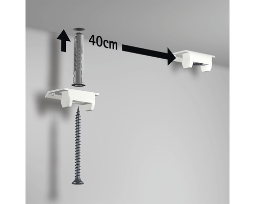 Instructions de montage pour un élément de fixation avec cheville, vis et un espacement de 40 centimètres