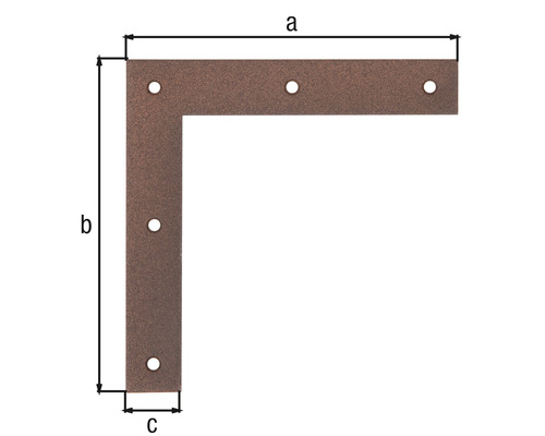 Winkelverbinder mit Bohrungen und Maßangaben a, b, c.