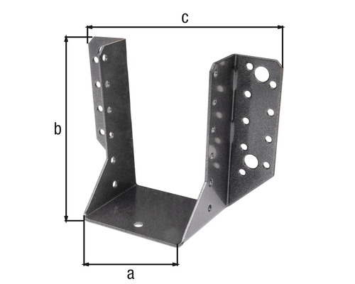 Connecteur de poutre en métal avec motif perforé et indications de mesure