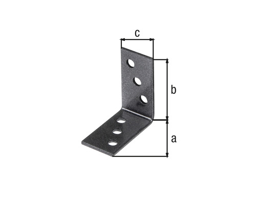 Equerre avec trous et indications de dimensions a, b et c