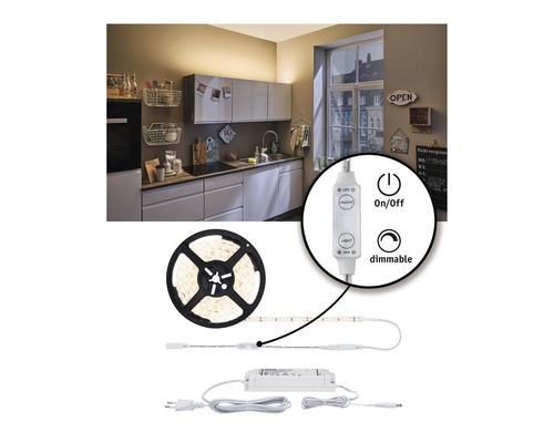 Bande lumineuse LED avec variateur dans une cuisine.