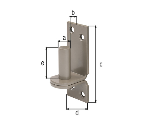 Schéma d''un support de gond de portail avec indications de dimensions.