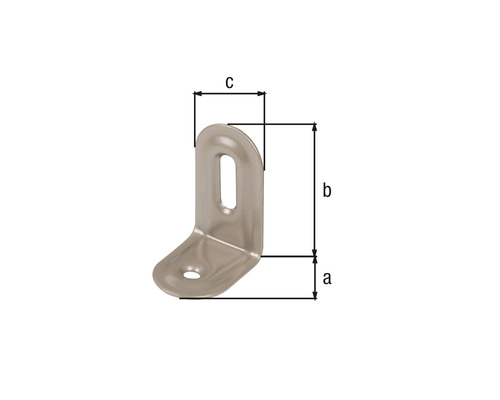 Equerre d''assemblage avec indications de dimensions pour la fixation de composants.