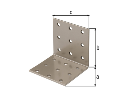 Winkelverbinder mit Löchern und Maßangaben a, b und c