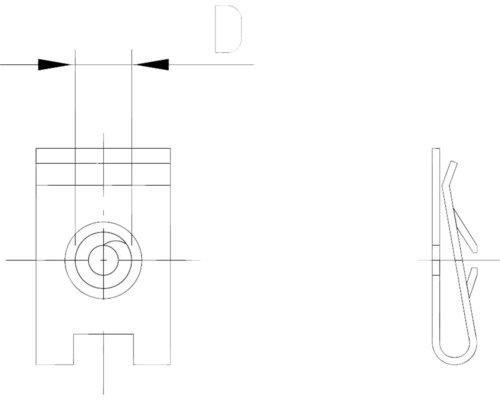 Technische Zeichnung einer Federklemme mit Seitenansicht