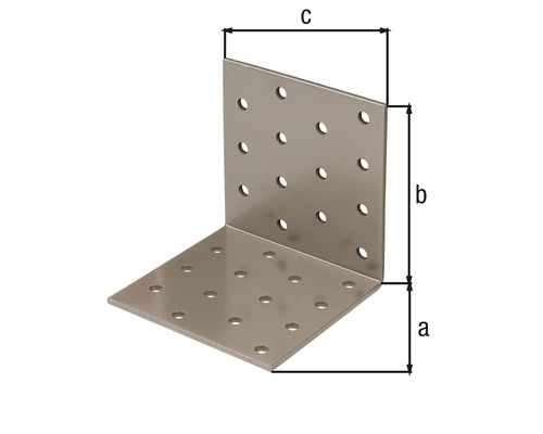 Winkelverbinder mit Löchern und den Maßen a, b und c.