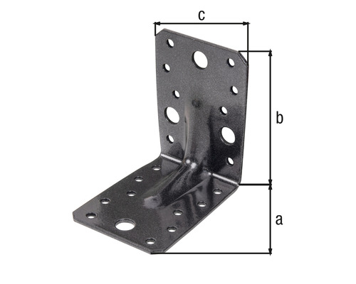 Winkelverbinder mit Löchern und den Bezeichnungen a, b und c.