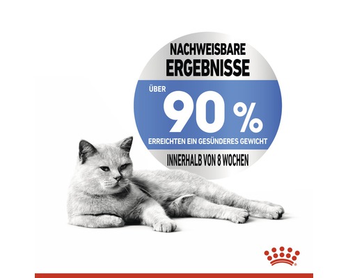 Eine Katze liegt neben dem Hinweis auf nachweisbare Ergebnisse von über 90 Prozent in acht Wochen
