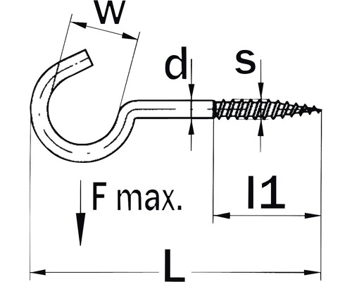 Dessin technique d''un crochet avec filetage et indications de dimensions