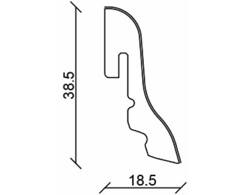 Schéma technique d''une plinthe avec les dimensions 38,5 et 18,5