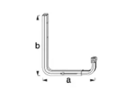 Image d''un tube métallique en forme de L avec les dimensions a et b.