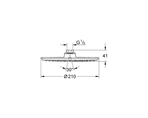 Schéma technique d''une pomme de douche avec cotes