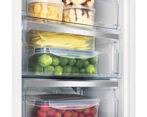 Congélateur avec récipients remplis d’aliments