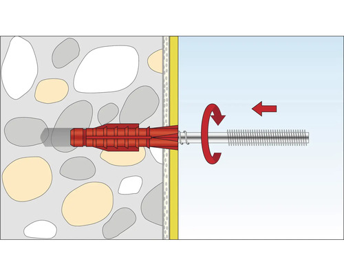 Illustration einer Dübelbefestigung in einer Wand