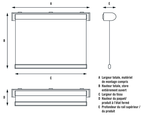 Schéma technique d''un store enrouleur avec dimensions